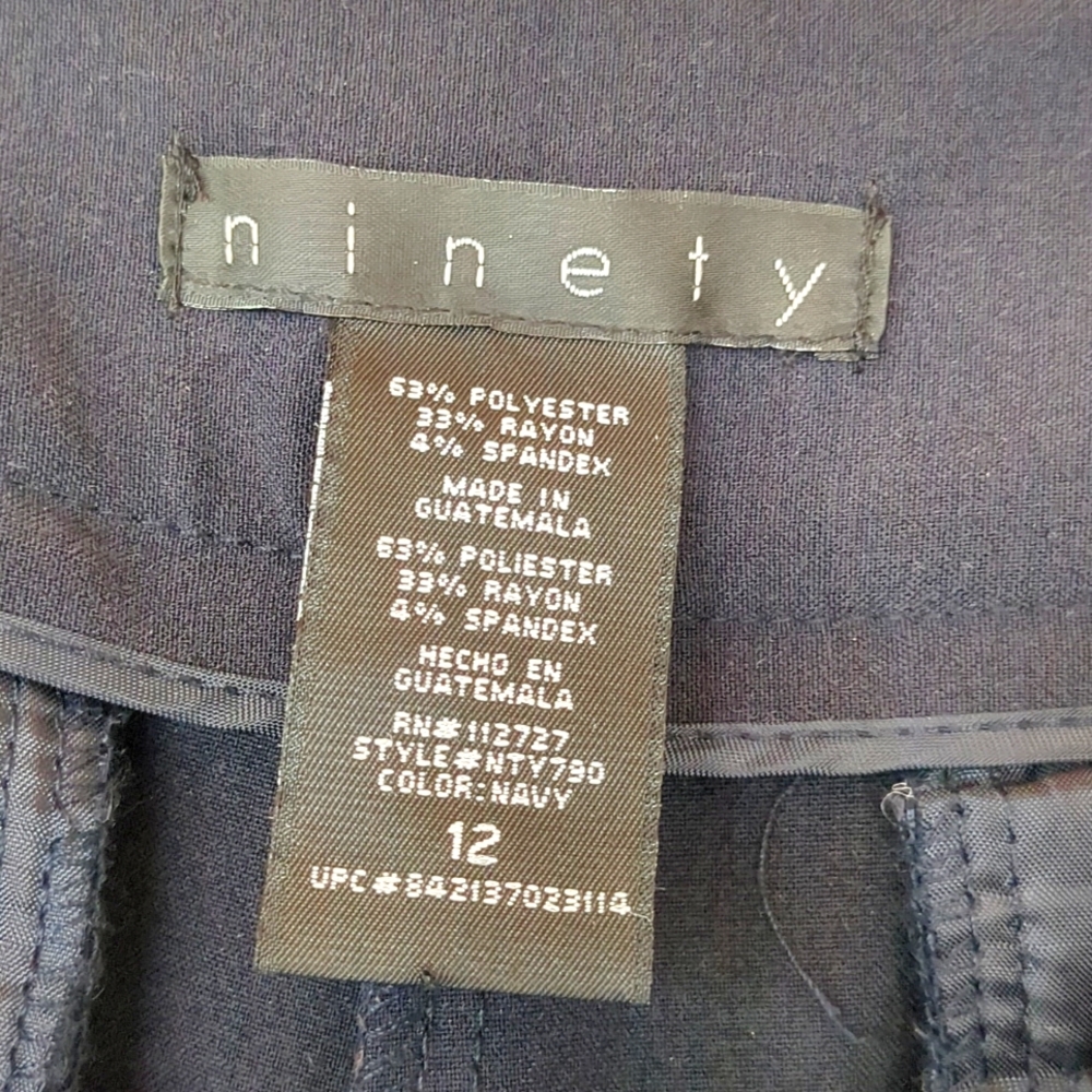 Ninety Dress Pants Trousers Y2K Zip Front, Pockets, Wide Legs Navy Blue Nautical - Picture 8 of 9